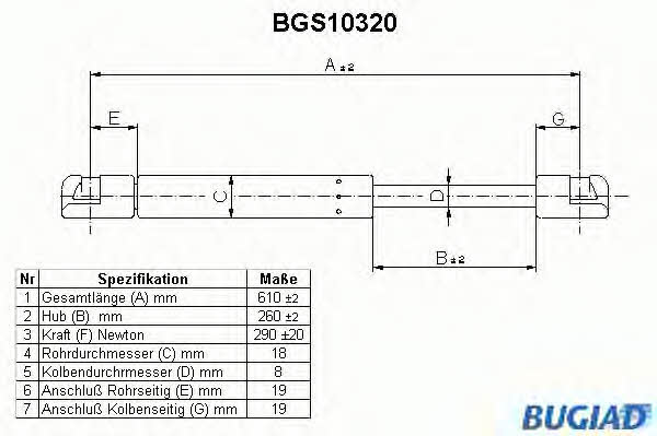 Bugiad BGS10320 Пружина газова багажника BGS10320: Приваблива ціна - Купити у Польщі на 2407.PL!