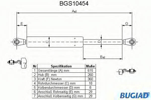 Bugiad BGS10454 Пружина газова багажника BGS10454: Приваблива ціна - Купити у Польщі на 2407.PL!