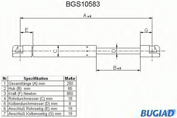 Bugiad BGS10583 Пружина газовая капота BGS10583: Отличная цена - Купить в Польше на 2407.PL!