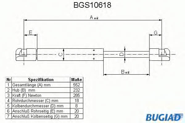 Bugiad BGS10618 Пружина газовая капота BGS10618: Отличная цена - Купить в Польше на 2407.PL!