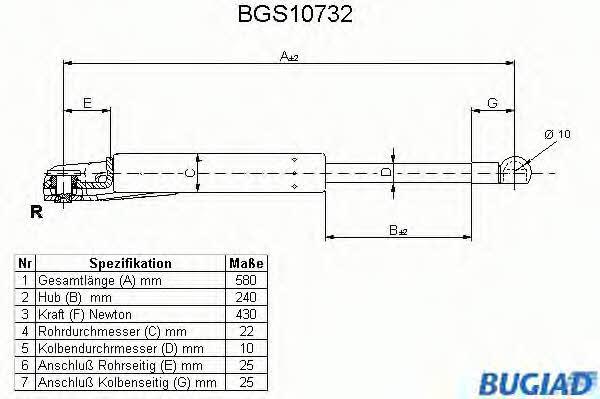 Bugiad BGS10732 Пружина газова багажника BGS10732: Приваблива ціна - Купити у Польщі на 2407.PL!