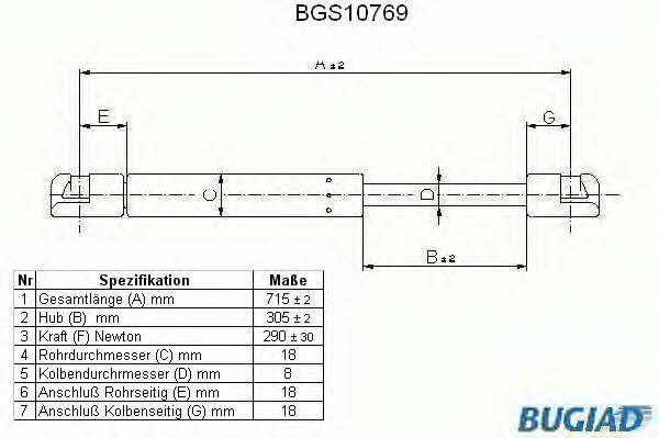 Bugiad BGS10769 Пружина газовая капота BGS10769: Отличная цена - Купить в Польше на 2407.PL!