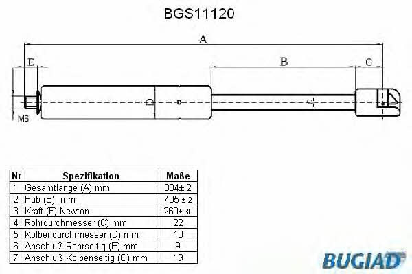 Bugiad BGS11120 Пружина газова капоту BGS11120: Приваблива ціна - Купити у Польщі на 2407.PL!