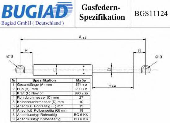 Bugiad BGS11124 Sprężyna gazowa bagażnika BGS11124: Dobra cena w Polsce na 2407.PL - Kup Teraz!