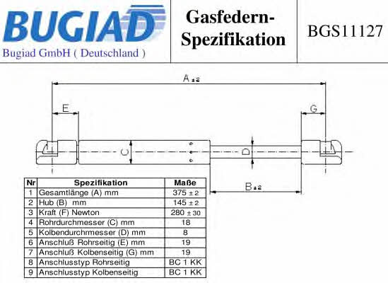Bugiad BGS11127 Пружина газовая капота BGS11127: Отличная цена - Купить в Польше на 2407.PL!