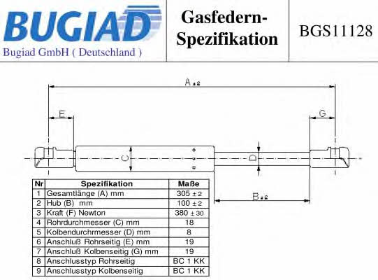 Bugiad BGS11128 Пружина газовая капота BGS11128: Отличная цена - Купить в Польше на 2407.PL!