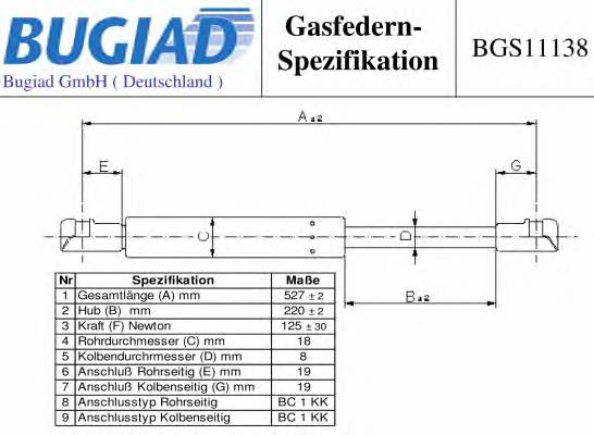 Bugiad BGS11138 Sprężyna gazowa tylnej szyby BGS11138: Dobra cena w Polsce na 2407.PL - Kup Teraz!