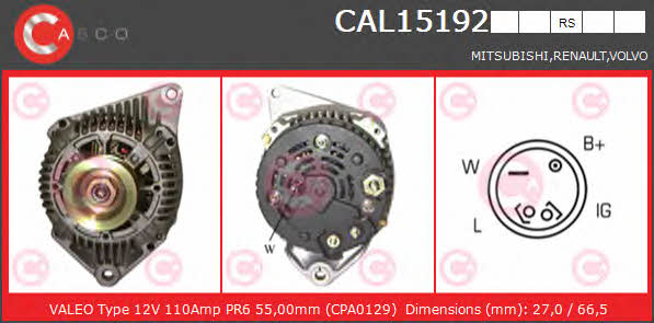 Casco CAL15192RS Alternator CAL15192RS: Buy near me in Poland at 2407.PL - Good price!