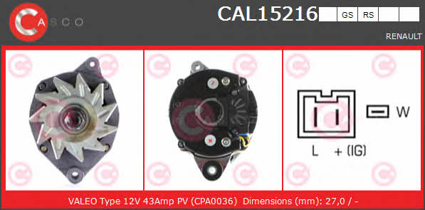 Casco CAL15216RS Alternator CAL15216RS: Buy near me in Poland at 2407.PL - Good price!