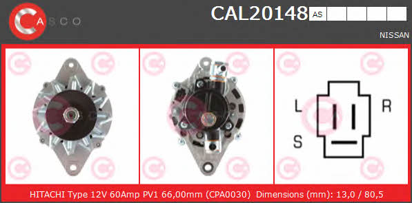 Casco CAL20148AS Alternator CAL20148AS: Buy near me at 2407.PL in Poland at an Affordable price!