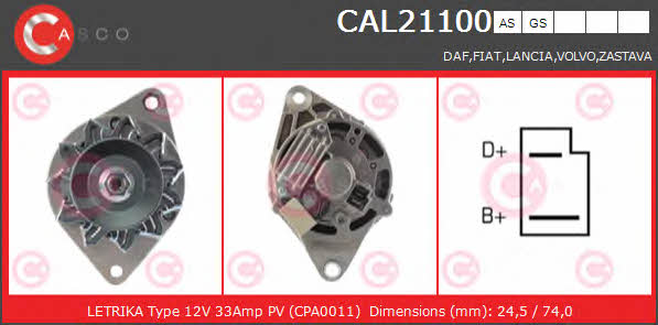 Casco CAL21100AS Alternator CAL21100AS: Buy near me in Poland at 2407.PL - Good price!