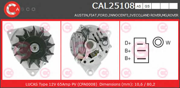 Casco CAL25108AS Alternator CAL25108AS: Buy near me in Poland at 2407.PL - Good price!