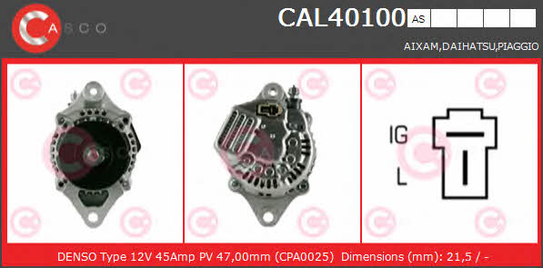 Casco CAL40100AS Alternator CAL40100AS: Buy near me in Poland at 2407.PL - Good price!