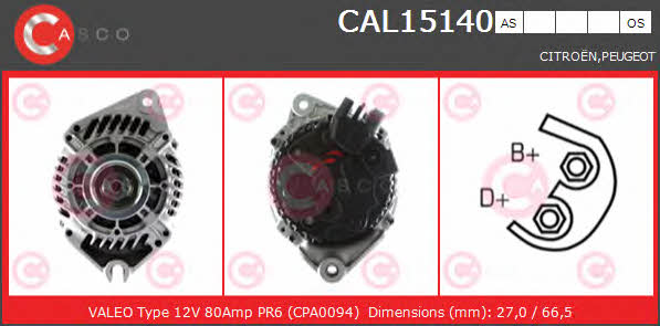 Casco CAL15140AS Alternator CAL15140AS: Buy near me in Poland at 2407.PL - Good price!