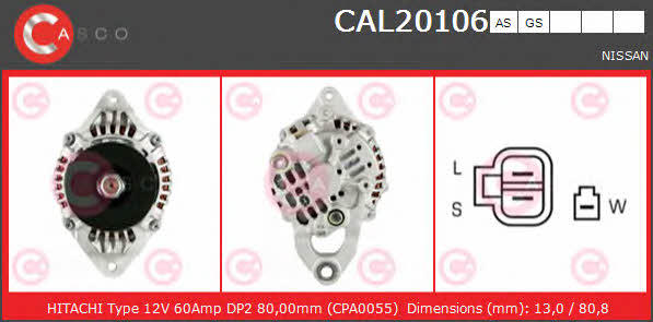 Casco CAL20106AS Alternator CAL20106AS: Buy near me in Poland at 2407.PL - Good price!