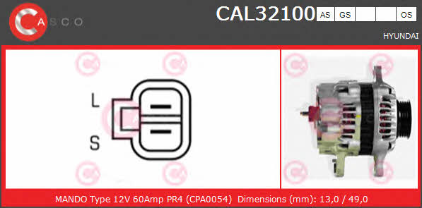 Casco CAL32100AS Alternator CAL32100AS: Buy near me in Poland at 2407.PL - Good price!