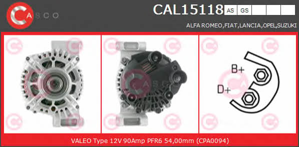 Casco CAL15118GS Alternator CAL15118GS: Atrakcyjna cena w Polsce na 2407.PL - Zamów teraz!