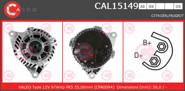 Casco CAL15149AS Alternator CAL15149AS: Buy near me in Poland at 2407.PL - Good price!