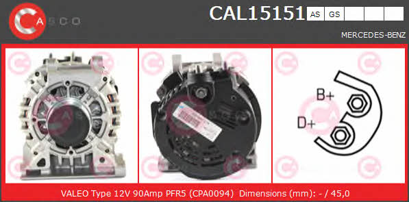 Casco CAL15151AS Alternator CAL15151AS: Buy near me in Poland at 2407.PL - Good price!