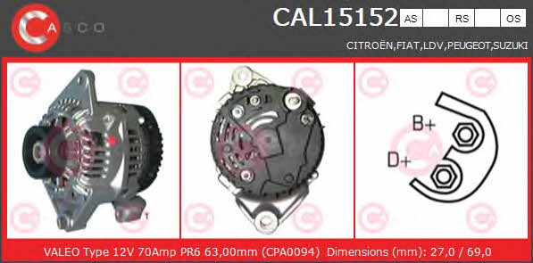 Casco CAL15152RS Alternator CAL15152RS: Buy near me in Poland at 2407.PL - Good price!