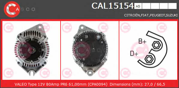 Casco CAL15154AS Alternator CAL15154AS: Buy near me in Poland at 2407.PL - Good price!