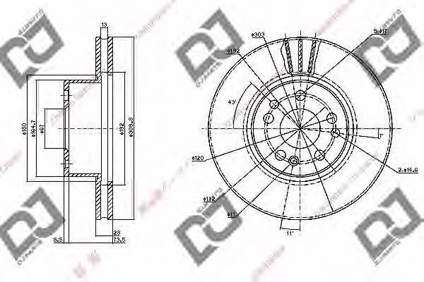 Dj parts BD1128 Front brake disc ventilated BD1128: Buy near me in Poland at 2407.PL - Good price!