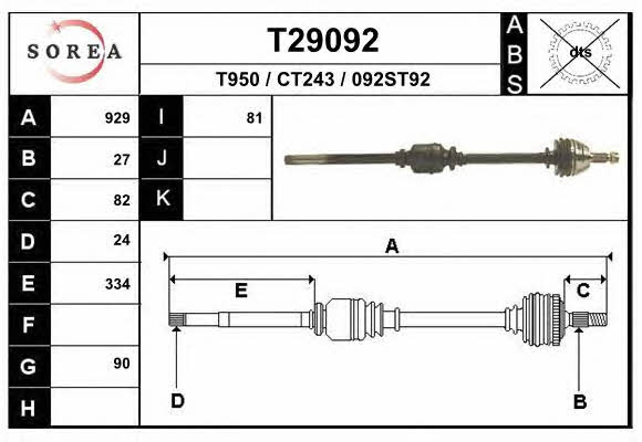 EAI T29092 Drive shaft T29092: Buy near me in Poland at 2407.PL - Good price!