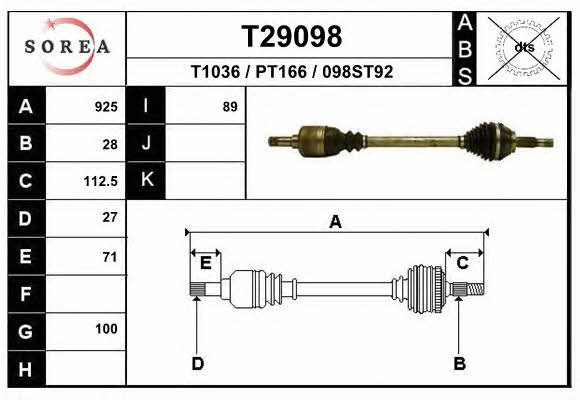 EAI T29098 Вал приводной T29098: Отличная цена - Купить в Польше на 2407.PL!