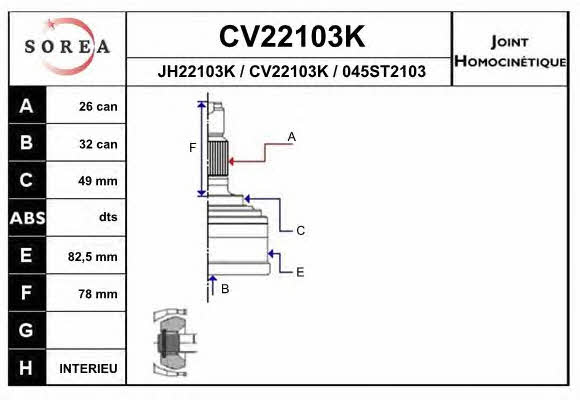 EAI CV22103K Шарнир равных угловых скоростей (ШРУС) CV22103K: Отличная цена - Купить в Польше на 2407.PL!