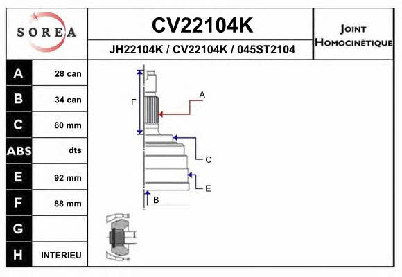 EAI CV22104K Шарнир равных угловых скоростей (ШРУС) CV22104K: Отличная цена - Купить в Польше на 2407.PL!