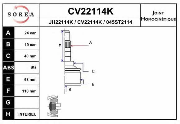 EAI CV22114K Przegub homokinetyczny CV22114K: Atrakcyjna cena w Polsce na 2407.PL - Zamów teraz!