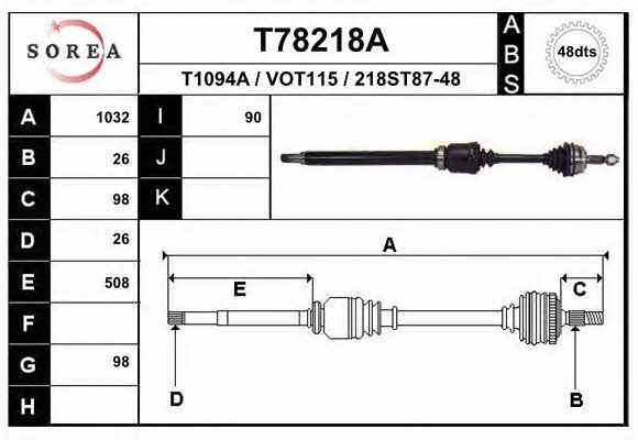 EAI T78218A Drive shaft T78218A: Buy near me in Poland at 2407.PL - Good price!