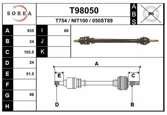 EAI T98050 Drive shaft T98050: Buy near me in Poland at 2407.PL - Good price!