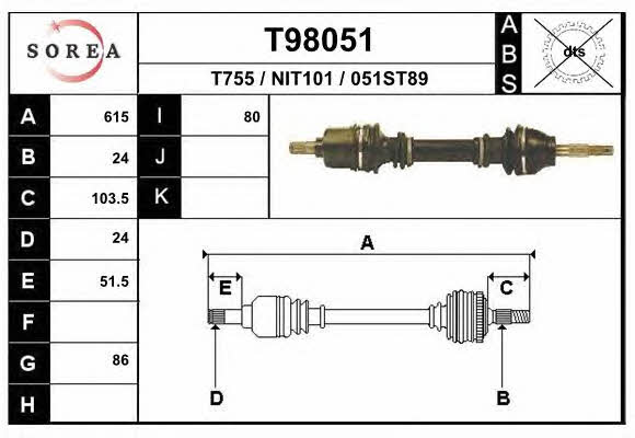 EAI T98051 Drive shaft T98051: Buy near me in Poland at 2407.PL - Good price!