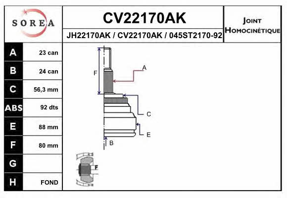 EAI CV22170AK Przegub homokinetyczny CV22170AK: Dobra cena w Polsce na 2407.PL - Kup Teraz!