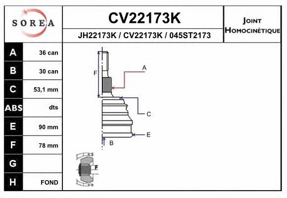 EAI CV22173K Шарнир равных угловых скоростей (ШРУС) CV22173K: Отличная цена - Купить в Польше на 2407.PL!