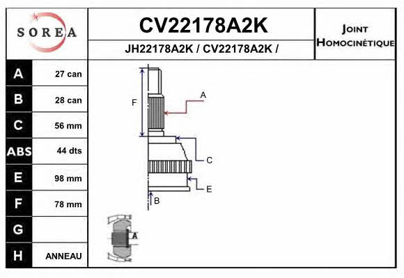 EAI CV22178A2K Przegub homokinetyczny CV22178A2K: Atrakcyjna cena w Polsce na 2407.PL - Zamów teraz!