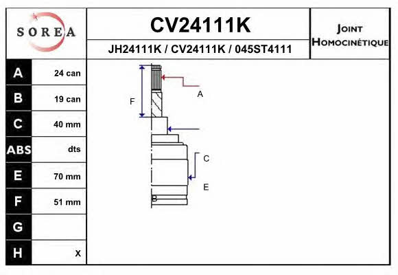 EAI CV24111K Шарнир равных угловых скоростей (ШРУС) CV24111K: Отличная цена - Купить в Польше на 2407.PL!