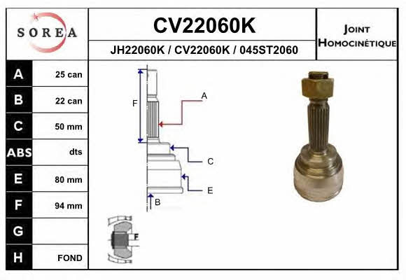 EAI CV22060K Шарнир равных угловых скоростей (ШРУС) CV22060K: Отличная цена - Купить в Польше на 2407.PL!