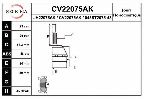 EAI CV22075AK Przegub homokinetyczny CV22075AK: Dobra cena w Polsce na 2407.PL - Kup Teraz!