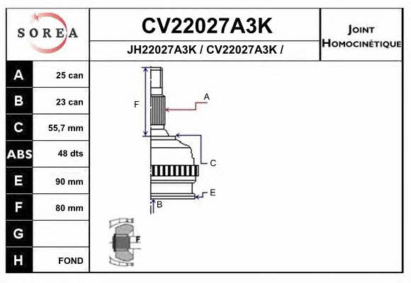 EAI CV22027A3K Przegub homokinetyczny CV22027A3K: Atrakcyjna cena w Polsce na 2407.PL - Zamów teraz!