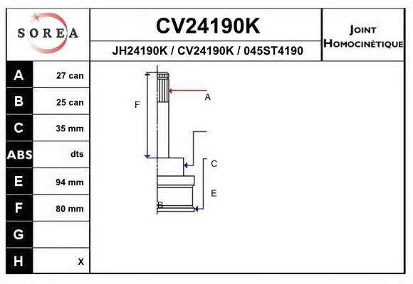 EAI CV24190K CV joint CV24190K: Buy near me in Poland at 2407.PL - Good price!