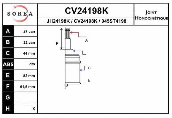EAI CV24198K CV joint CV24198K: Buy near me in Poland at 2407.PL - Good price!