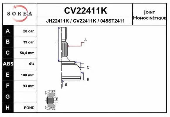 EAI CV22411K CV joint CV22411K: Buy near me in Poland at 2407.PL - Good price!