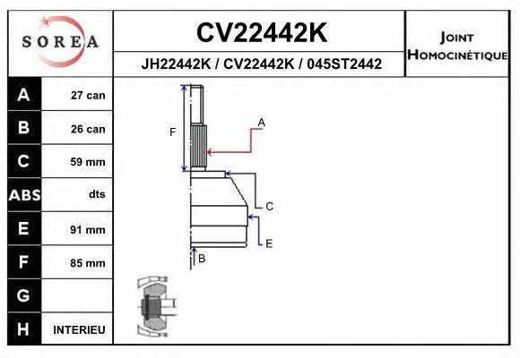 EAI CV22442K Шарнір рівних кутових швидкостей (ШРКШ) CV22442K: Приваблива ціна - Купити у Польщі на 2407.PL!