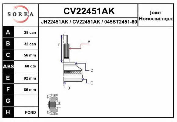 EAI CV22451AK Шарнир равных угловых скоростей (ШРУС) CV22451AK: Отличная цена - Купить в Польше на 2407.PL!