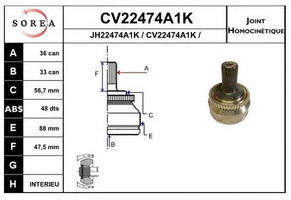 EAI CV22474A1K Шарнир равных угловых скоростей (ШРУС) CV22474A1K: Отличная цена - Купить в Польше на 2407.PL!