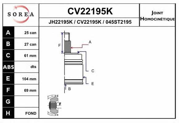 EAI CV22195K CV joint CV22195K: Buy near me in Poland at 2407.PL - Good price!
