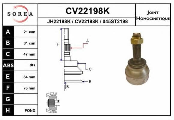 EAI CV22198K Przegub homokinetyczny CV22198K: Dobra cena w Polsce na 2407.PL - Kup Teraz!