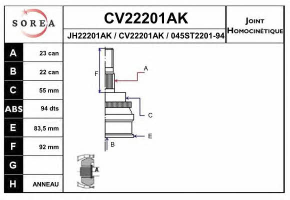 EAI CV22201AK Przegub homokinetyczny CV22201AK: Dobra cena w Polsce na 2407.PL - Kup Teraz!